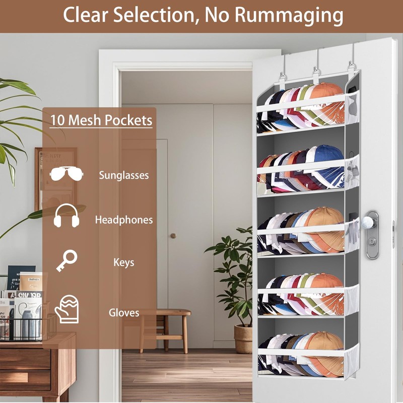 KYEVIS Over The Door Hat Organizer for Baseball Caps, Hold
