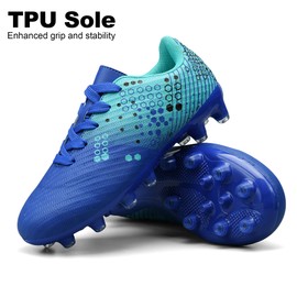 TUYSKE Kids Soccer Cleats for Boys and Girls Youth Football Cleats Outdoor Athletic Turf Soccer Shoes Blue/Green