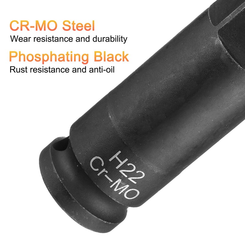 uxcell 22mm Hex Impact Bit Socket H22 1/2" CR-MO Steel