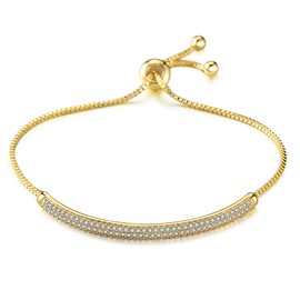 WOWORAMA 14K Gold Plated Cubic Zirconia Bangle Bracelet for Women Shiny Bar Friendship Bracelet Dainty Fashion Jewelry Gift Gold Cubic Zirconia Bar