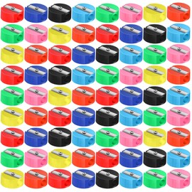 Glenmal 72 Pieces Pencil Sharpeners Bulk for Kids, Mini Plastic Handheld Sharpener, Colorful Round Manual Sharpener for Classroom Back to School Donation Supplies Party Favors