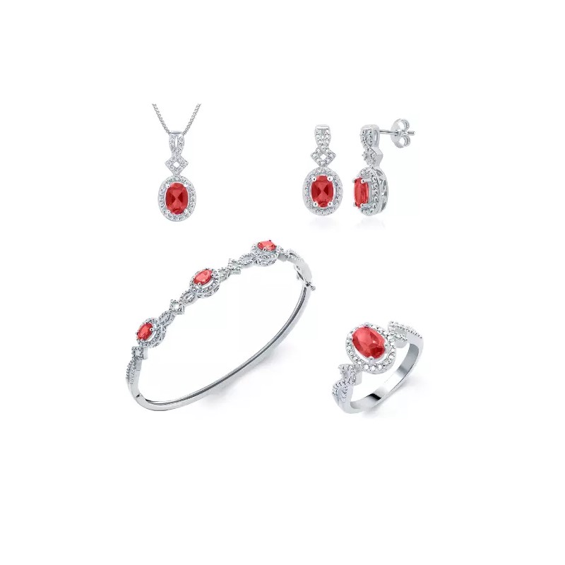 Unique Designs Oval Ruby and Diamond Accent 4 Piece Matching