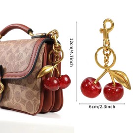 AIWEAM Cherry Keychain, Cherry Bag Charm，This Car Cherry Keychain is Made of Resin and Metal is Used for Backpack and Wallet (Golden)