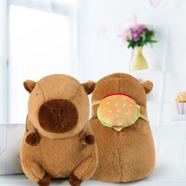 Ditucu Cute Capybara Plush with Hamburger Backpack Capibara Stuffed Aniamls Toys Plushies Hugging Gifts for Kids Brown 13 inch