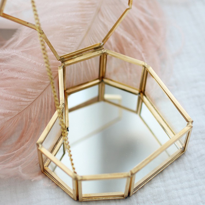 Flip Love Heart Shaped Geometric Glass Jewelry Box Glass Ring