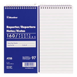 Blueline Reporter Notebook / Note Pad, 4 x 8 inches, 160 Pages / 80 Sheets (AT8B)
