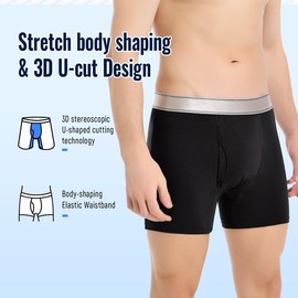 Incontinence Underwear for Men Washable with Front Fly Mens Incontinence Underwear for Bladder Leak Proof Underwear for Men 150ml Waterproof Mens Incontinence Boxer Briefs (3X-Large, Black/Gray/Gray)