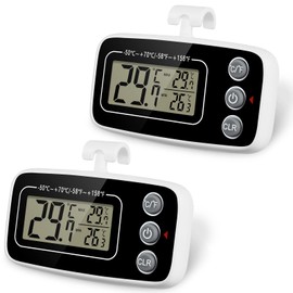 Vicloon Fridge Thermometer, Pack of 2 Digital Freezer Thermometer with Hooks, LCD Display, Reading, Max Min Record Function, Perfect for Indoor Use, Home, Restaurants (White Black)