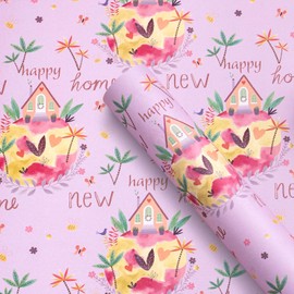 WRAPAHOLIC Kraft New Home Wrapping Paper - Mini Roll - 17 Inch x 16.5 Feet - Pink New Hoese Design for Drawer Liners, Home Closet Shelves