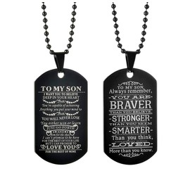 CaleesLLC To My Son I Want You To Believe Dog Tag for Men Black Military Necklace Gift You are Braver Stronger Courage Quotes,Set of 2