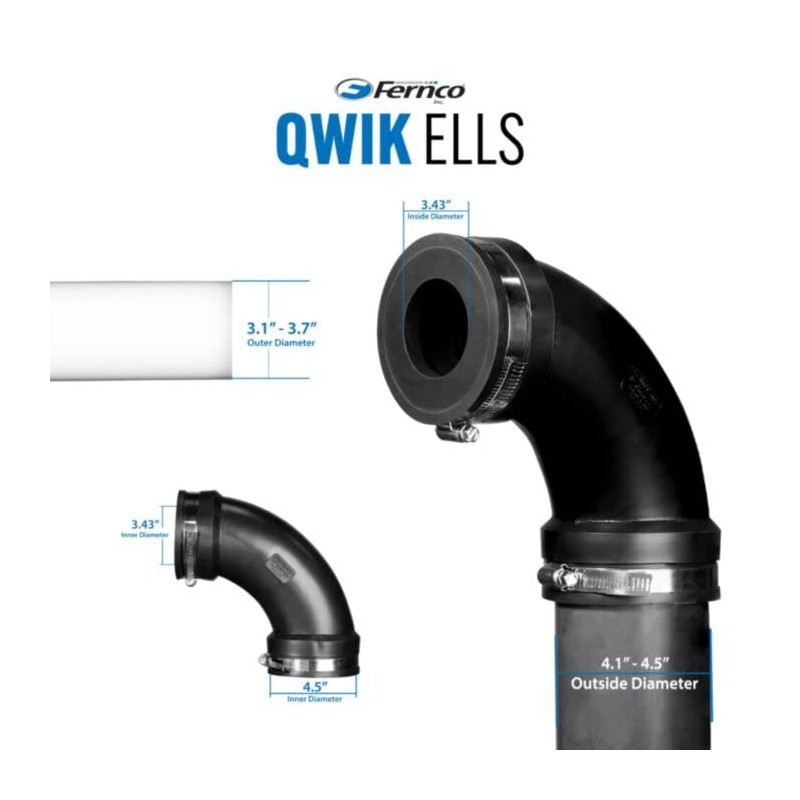 Fernco 4" Flexible PVC 90-Degree Elbow Includes Optional 3" Reducer