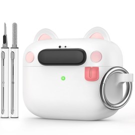 BOBEN AirPods Pro 2nd Generation Case Cover 2022 Cute Soft Silicone AirPods Pro 2 Case Cover，with Keychain and Cleaner Pen，Wireless Charging & Front LED Visible，Black (White)