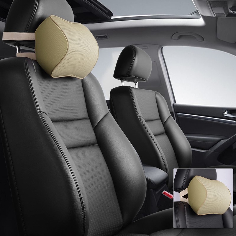 Aukee Car Neck Pillow Soft Memory Foam Leather Headrest for