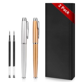Rollerball Pen - 2 Pack of Ballpoint Ball Pen for Men Women Executive Business Office School Use,Executive Nice Pens for Business Birthday Gift with Gift Box,2 extra 0.5 mm refill (Silver and Gold)