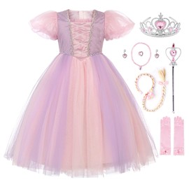 JerrisApparel Girls' Princess Rapunzel Dress Birthday Carnival Festive Costume (150, Purple)