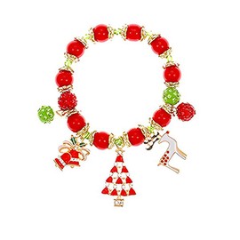 Charm Christmas Bracelets Red Green Color for Women Men Stretch Strand Elastic Rhinestone Beaded Crystal Jingle Bell Bracelet Anklet Xmas Tree Elk Deer Christmas Holiday Party Favors Jewelry Gift