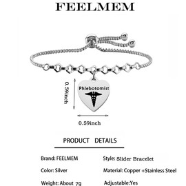 FEELMEM Phlebotomist Gifts Caduceus Charm Phlebotomy Slider Bracelet Nurse Phlebotomy Technician Hematologist Gift