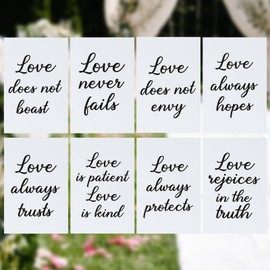 GlikCeil 8 Pcs Wedding Aisle Signs 11.8 x 7.9 Inch 1 Corinthians 13 Wooden Wedding Signs Love Is Patient Kind Rustic Wood Wedding Signage Bible Verses Wall Decor Gift for Wedding (White,Gold)