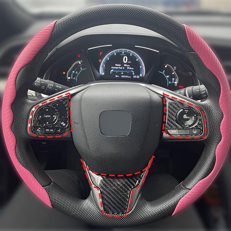 SecosAutoparts 7Pcs Carbon Fiber Steering Wheel Cover Trims Steering Wheel