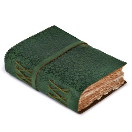 LEATHER VILLAGE Leather Bound Floral Embossed Journal for Women Men - 200 Pages, 8”X6”(A5), Green - Book of Shadows, Vintage Blank Paper Travel Diary, Notebook for Writing, Drawing, Sketchbook