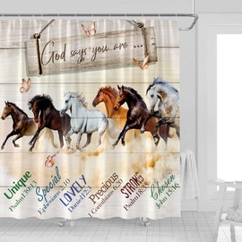 UOZXOML Horse Shower Curtain Butterfly Western Wild Animals Run in Farm Field Country Farmhouse Rustic Wooden Board Inspirational Quotes Fabric Bathroom Decor Curtains with Hooks,70 x 70