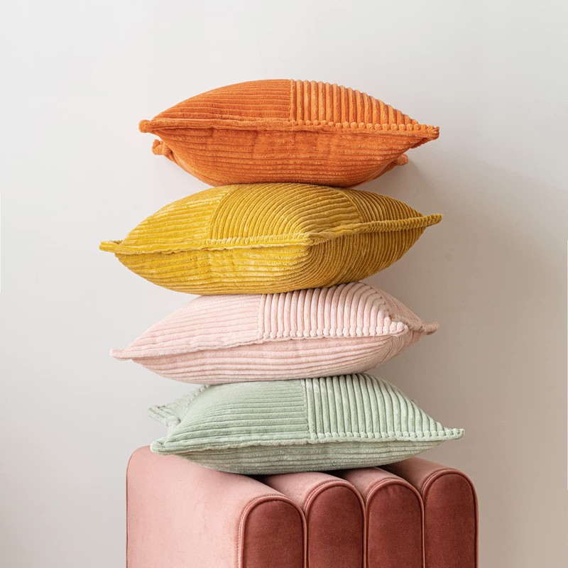 MIULEE Corduroy Cushion Covers Pack of 2 Decorative Modern Patchwork