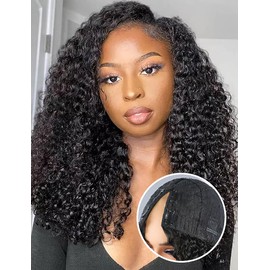 ISEE V Part Wig Human Hair Kinky Curly for Black Women Wigs Human Hair Glueless V Part Human Hair Glueless Wig With Elastic Drawstring Kinky Curly Human Hair Wig Beginner Friendly (24 inch)