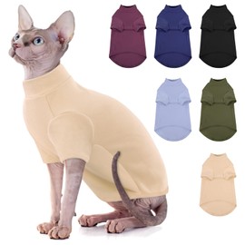 SUNFURA Turtleneck Sweater for Cat, Sphynx Cats Shirt Hairless Cat Sweaters with Sleeves, Warm and Soft Kitten Pullover Fleece Winter Pajamas Jumpsuit for Puppy Cats, LightYellow XL