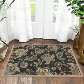 Morebes Floral Door Rugs for Entryway Indoor, Small 2x3 Throw Non Slip, Washable Paisley Rugs for Kitchen Floor, Non Shedding Entry Throw Carpet for Bedroom Bathroom Dorm, Brownish Black