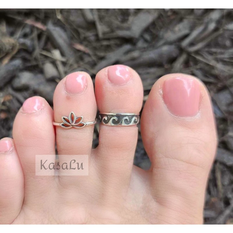 Sterling Silver Ocean Waves Band Adjustable Toe Ring