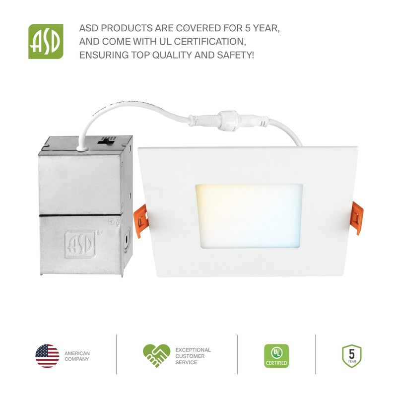 ASD 6 Pack LED Recessed Square Ceiling Light 4 Inch