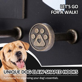 Nekon Dog Leash Holder for Wall - Wooden Key Holder Wall Mount for Entryway Organization - Pets Accessories Storage with Chalkboard and Hooks (Black)