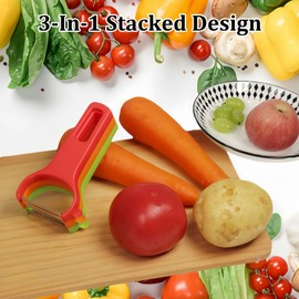 MOTEERLLU 3-in-1 Multifunctional Potato Apple Vegetable Peelers for Kitchen, Julienne Carrot Cucumber Y Peeler, Convenient Storage Saves Space (Orange+Red+Green)