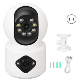 Security Camera Dual Lens HD Night Vision 2 Way Intercom Smart Indoor Camera 100‑240V US Plug