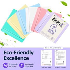 Sooez BinderX Extra Durable 2 Inch 3 Ring Binder, D-Ring Large Binder, Holds 520 Sheets of 8.5x11 Paper, Customizable View Cover with Inside Pockets, Heavy Duty 3 Ring Binder for School, Light Green