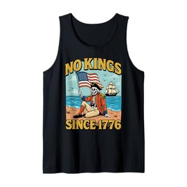 No Kings Since 1776 Funny Skeleton USA Flag 4th of July Tank Top