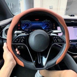 2025 Upgrade-Napa Nappa Leather Steering Wheel Cover New Quick Turn Non-Slip Breathable Ultra-Thin Universal Grip Cover Suitable for Four Seasons Card Cover Vehicle Interior Automotive sunlight soap - Colour: [Mocha Brown] Napa leather