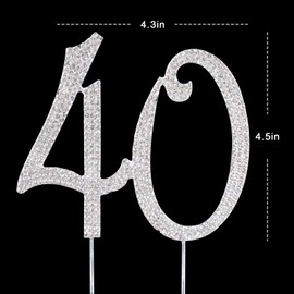 40Cake Topper | Premium Bling Rhinestone Diamond Gems | 50th Birthday or Anniversary Party Decoration Ideas | Quality Metal Alloy | Perfect Keepsake