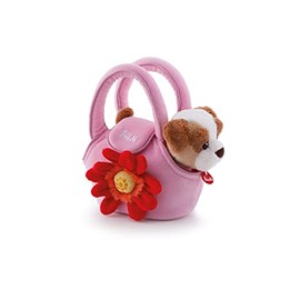 Trudi 29728 Fashion Pets Plüschhund in der Tasche ca. 19 cm, Größe XS, hochwertiges Stofftier Set mit kuscheliger Tragetasche für den Hund, Plüschtier waschbar, Kuscheltier für Kinder, Braun/Rosa