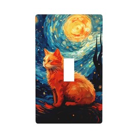 Galaxy Cat Oil Painting Single Toggle Light Switch Plate Cover Decor Wall Plate Decorative Outlet Cover For Home Bedroom Kitchen 4.5 * 2.76 Inches