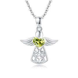 OHAYOO Guardian Angel Necklace for Women 925 Sterling Silver Birthstone Angel Pendant Chain Guardian Angel Birthstone Necklace Angel Jewellery Gifts for Women Girls Mother, Unit size, Sterling Silver