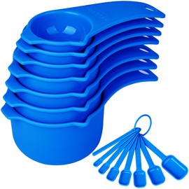 zoyizi Measuring Cups and Spoons Set of 15, Plastic Measuring Cups and Spoons for Baking & Kitchen, Engraved Metric & US Markings for Liquid & Dry Measuring, BPA Free, Blue Measuring Cups & Spoons Set