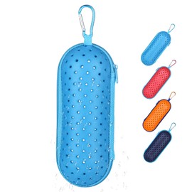 Hawflu Swim Goggle Case For Swimming Goggles, Portable EVA Carrying Case with Drain Hole Zipper Sunglasses Bag with Clip (Light Blue)