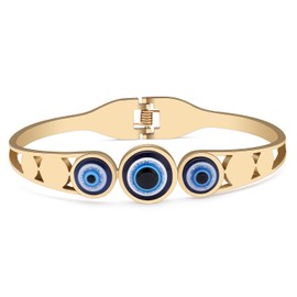 BAMAY Resin Evil Eye Bracelets Stainless Steel Plated Silver 18K Gold Bracelet for Women Girls Bangle Bracelet Charms (Plated Gold)
