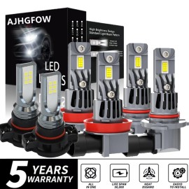 AJHGFOW For Jeep Grand Cherokee 2011 2012 2013 Combo LED Headlight + Fog Lamp Bulbs Kit