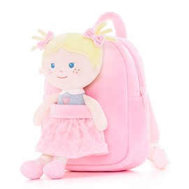 Onetoo Toddler Backpack Kids Backpacks with Soft Light Baby Dolls in Pink Polka Dots Dress 9.5"