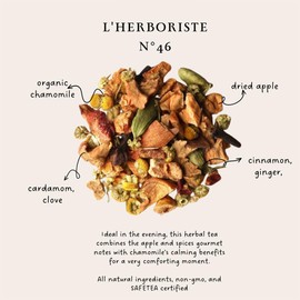 Palais des Thés - Organic Relaxation Herbal Tea - L'Herboriste N°46 with Chamomile, Apple, and Spices - 20 Cotton Tea Bags, Serves 20 Cups