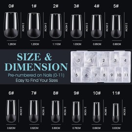 Gelike EC Nail Tips, Pack of 552 Transparent Fake Nails, Pre-Buffed PMMA Resin Artificial Nail Tips in 11 Sizes, Artificial Square Nails for Gluing, DIY Nail Art Starter – Medium Square