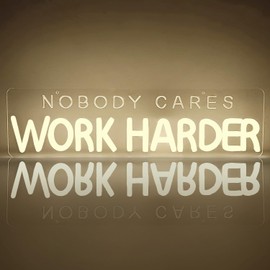 Jeanchrl Nobody Cares Work Harder Neon Sign Gym Neon Lights for Home Gym Motivational LED Neon Light for Gym Study Room Office White Letter LED Signs for Fitness Enthusiast Gym Sign for Home Gym