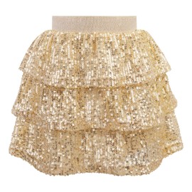 Bezioner Sequin Skirt Glitter Skirt Girls Shiny Ruffle Skirt A-line Princess Skirt Carnival Party Rave Outfit, gold
